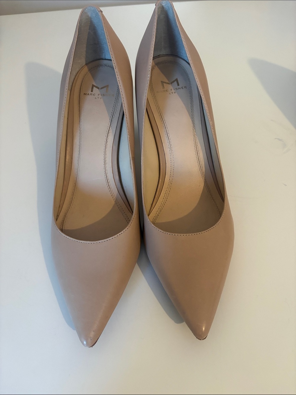 Marc Fisher Nude Pointed-Toe Leather Pumps